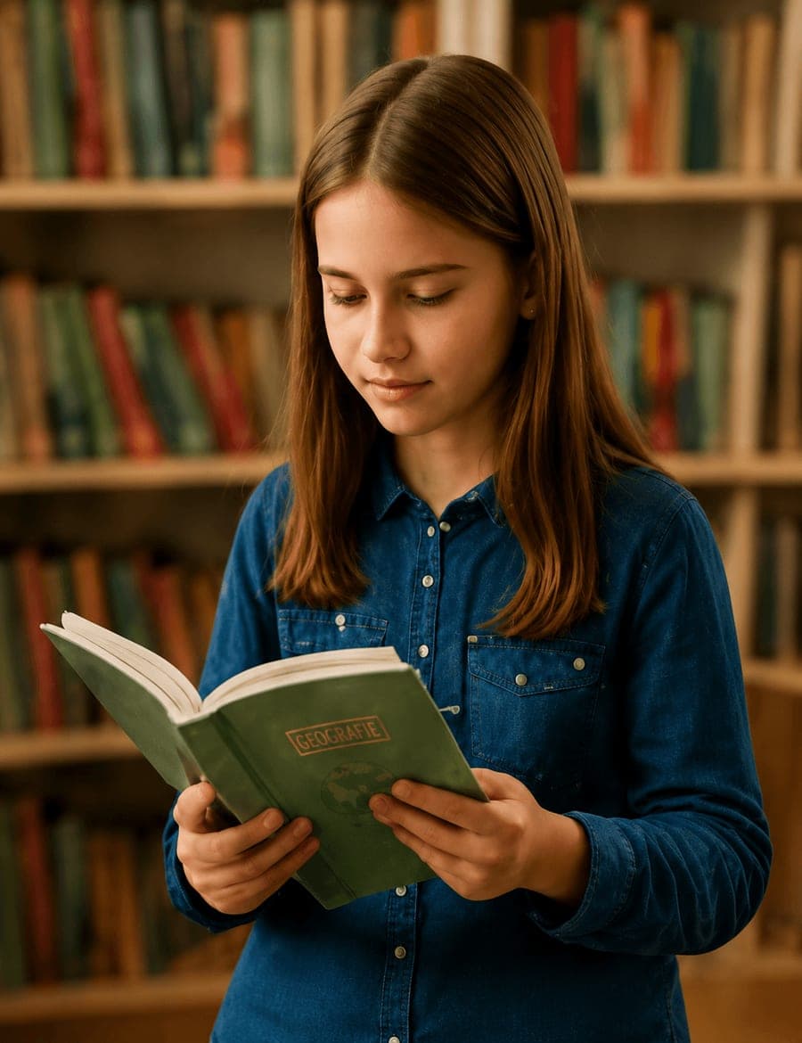 Elevă citind o carte într-un atelier de lectură