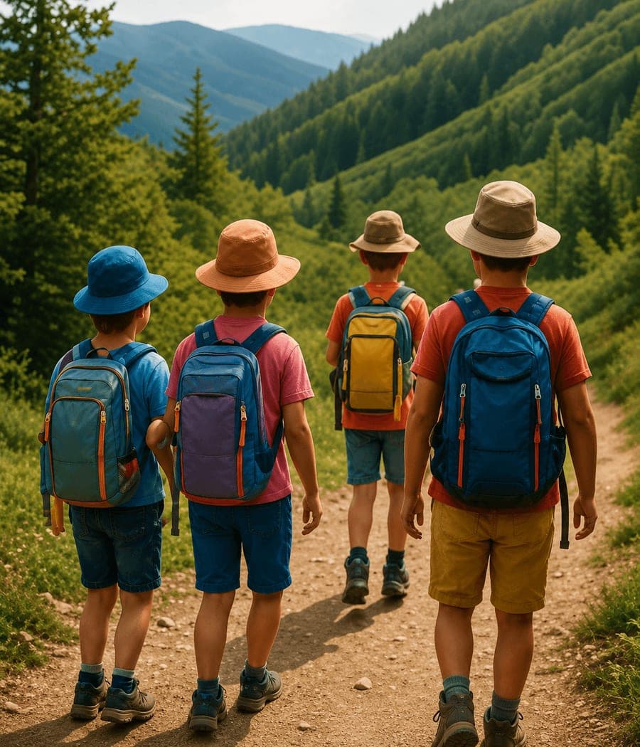 Copii într-o excursie educațională în natură